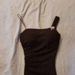 Signature by Sangria Black Long One Shoulder Dress